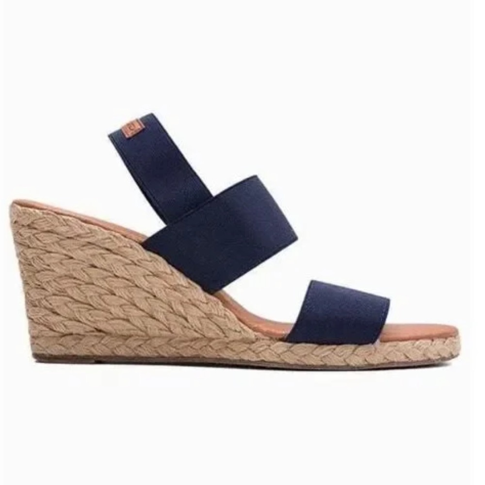 *TOMMY BAHAMA* Navy x Tan Wedge Espadrille Sandals Size 9